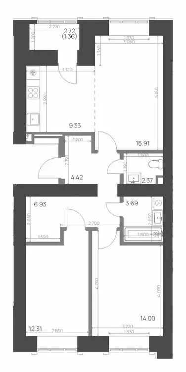 3-комнатная квартира: Нижнекамск, 15-й микрорайон, ЖК Калина (70.32 м) - Фото 0