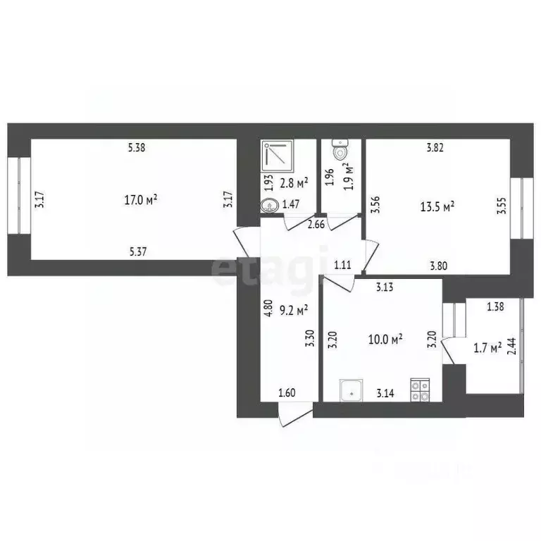 2-к кв. Башкортостан, Стерлитамак ул. Артема, 84 (54.4 м) - Фото 1