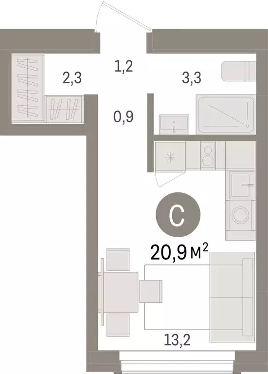 Квартира-студия: Новосибирск, улица Аэропорт (20.9 м) - Фото 1