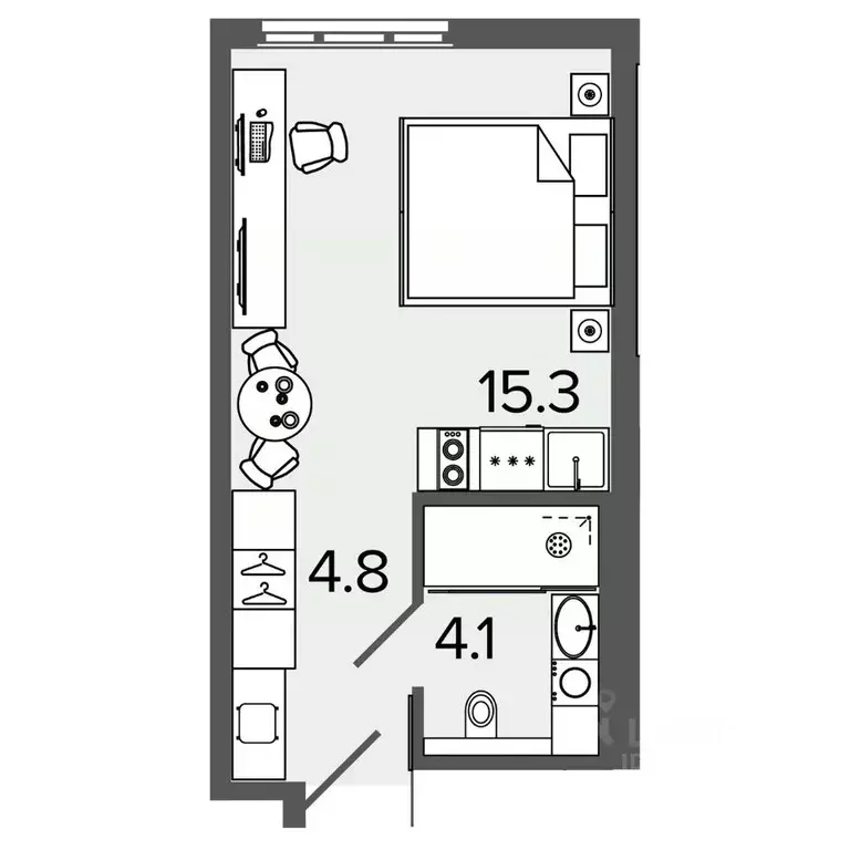 Студия Санкт-Петербург Московский просп., 103к6Й (24.2 м) - Фото 0