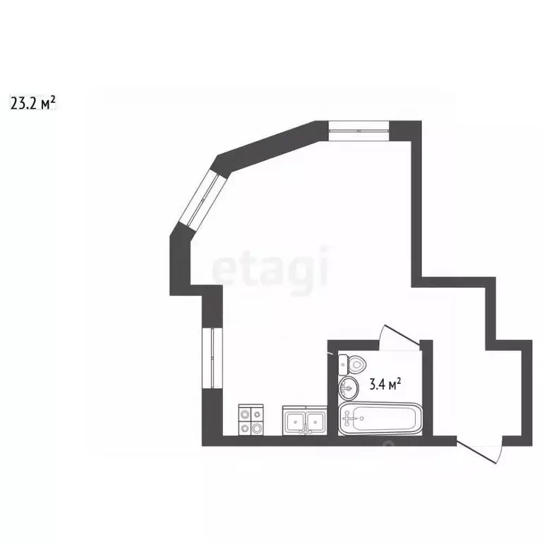 Студия Московская область, Химки ул. Озерная, 10 (34.0 м) - Фото 2