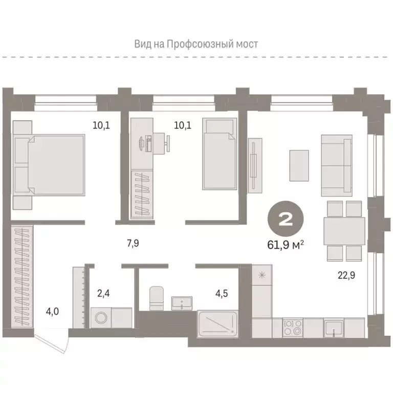 2-комнатная квартира: Тюмень, жилой комплекс Речной Порт (61.9 м) - Фото 2