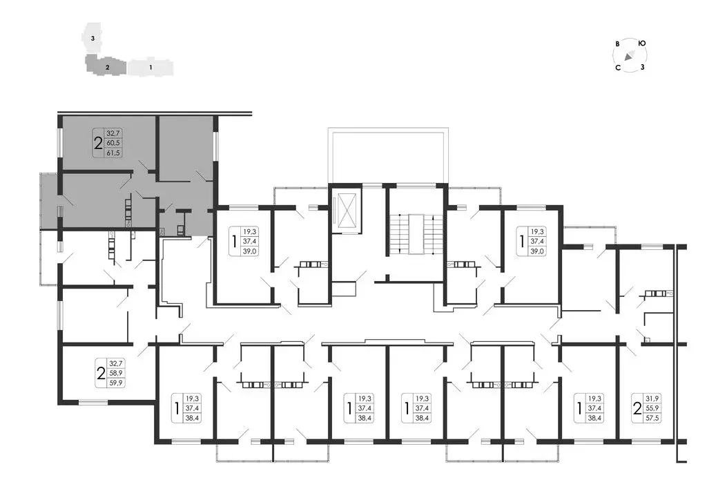 2-комнатная квартира: село Ямное, ЖК Счастье (61.5 м) - Фото 1