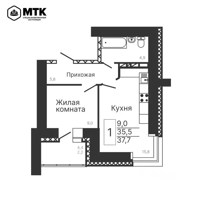 1-к кв. Амурская область, Благовещенск Конная ул., 77 (37.7 м) - Фото 0