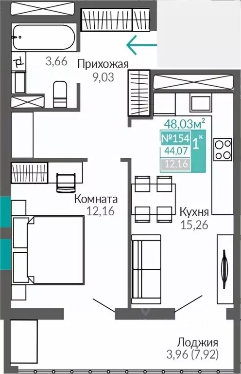 1-к кв. Крым, Симферополь Крымская роза мкр,  (44.07 м) - Фото 0