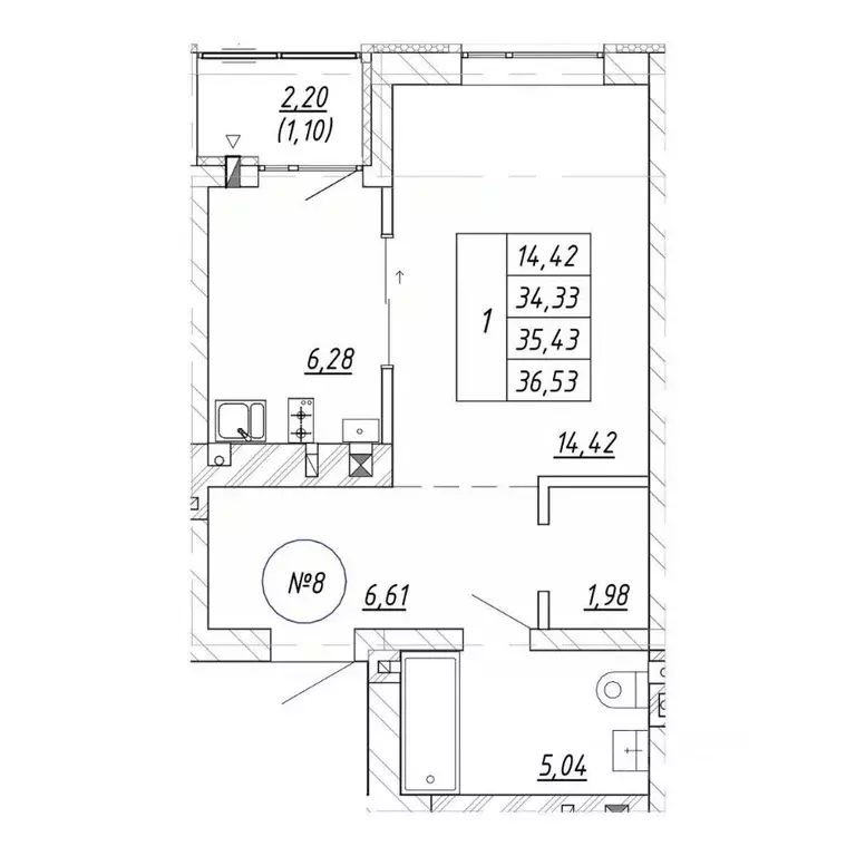 1-к кв. Калининградская область, Зеленоградск  (36.53 м) - Фото 1