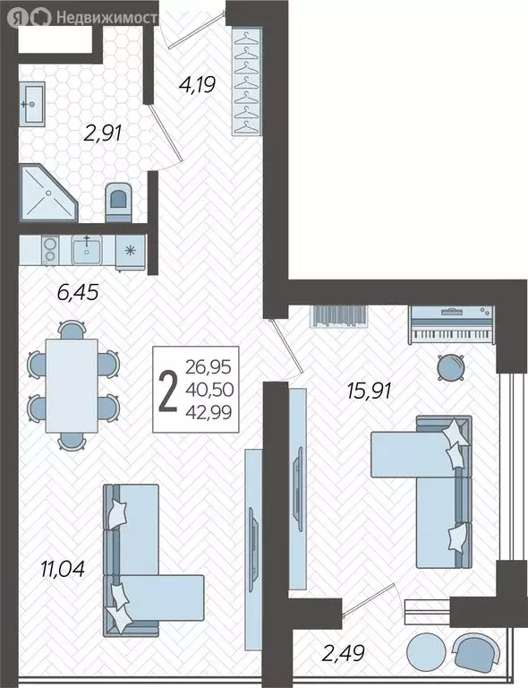 2-комнатная квартира: Сочи, жилой комплекс Кислород, 12 (42.99 м) - Фото 0