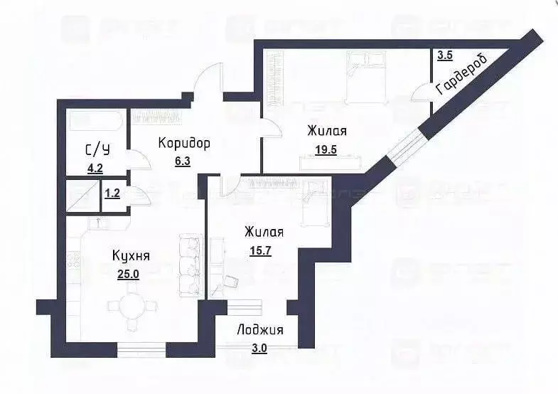 3-к кв. Татарстан, Казань ул. Павлюхина, 110В (75.4 м) - Фото 2