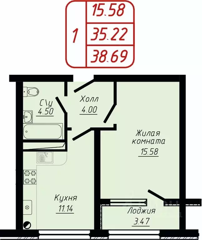1-к кв. Ставропольский край, Кисловодск ул. 40 лет Октября, 37Б (38.69 ... - Фото 0
