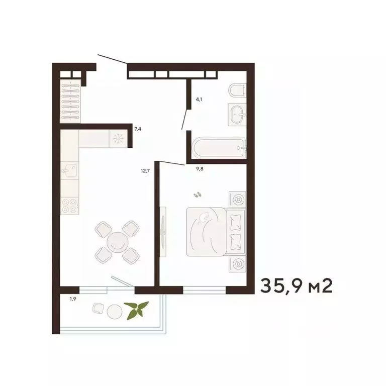 1-к кв. Приморский край, Владивосток Луговая ул. (35.9 м) - Фото 1