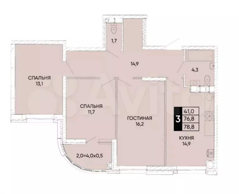 3-к. квартира, 80,5 м, 10/25 эт. - Фото 0