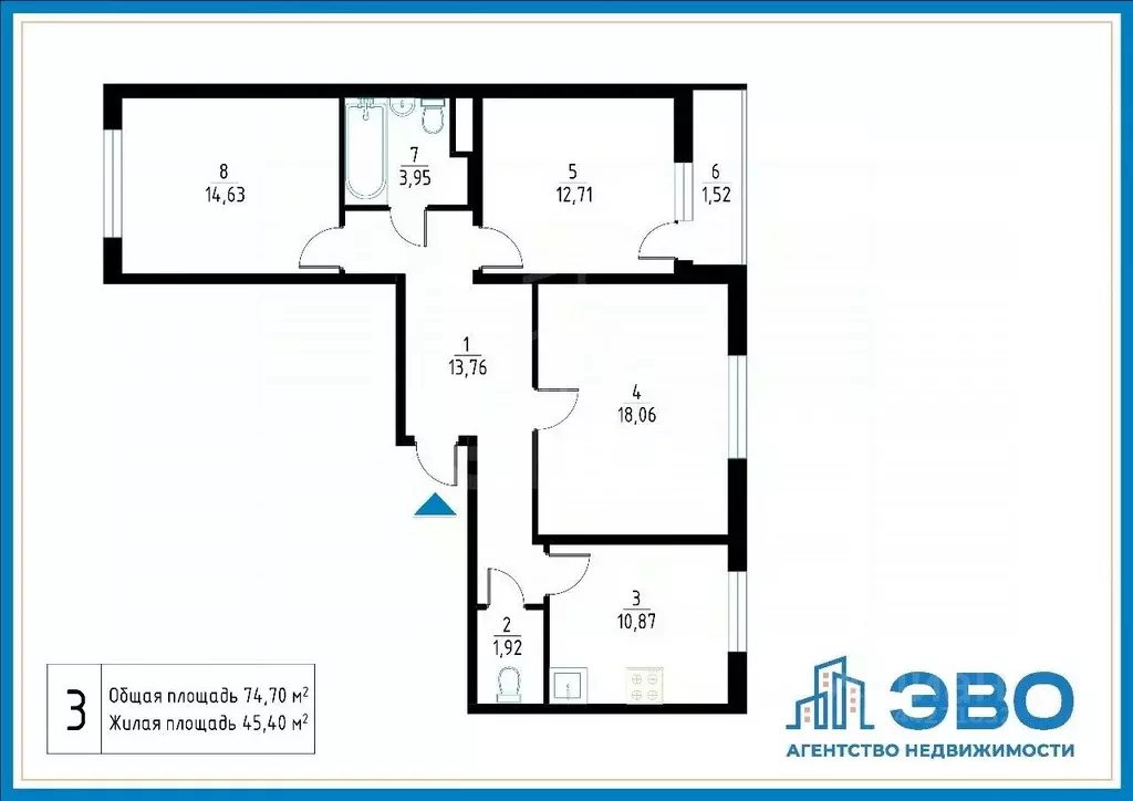 3-к кв. Санкт-Петербург Ленинский просп., 68 (74.7 м) - Фото 2