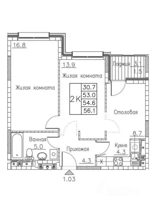 2-к кв. Приморский край, Владивосток ул. Расула Гамзатова, 7к1 (56.1 ... - Фото 0