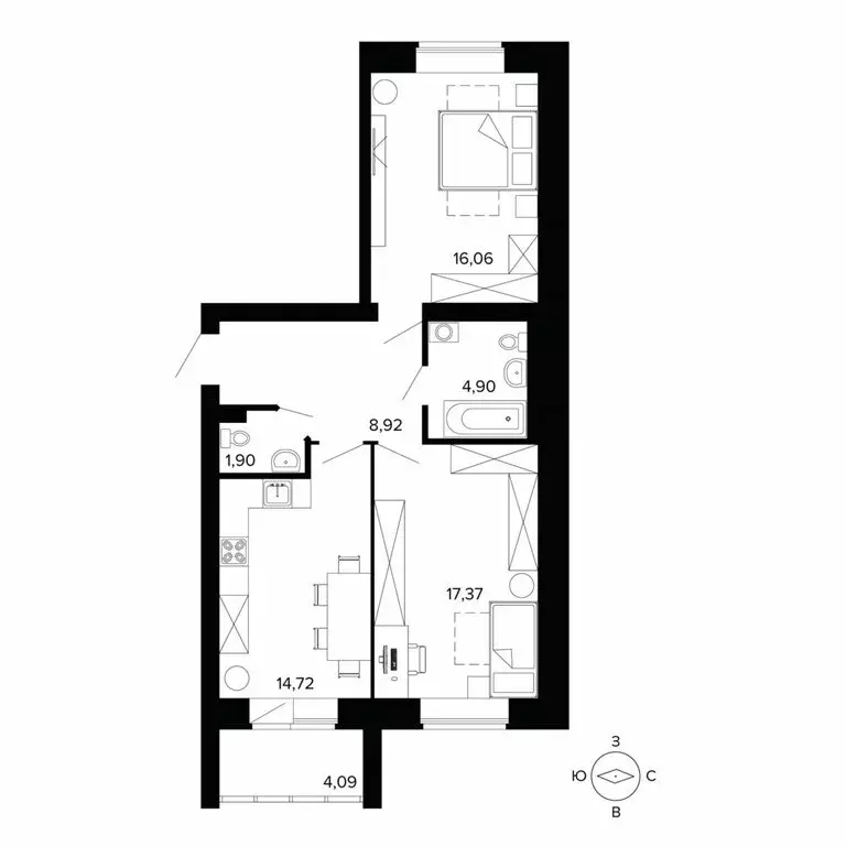 2-комнатная квартира: Берёзовский, улица Победы (68.2 м) - Фото 2
