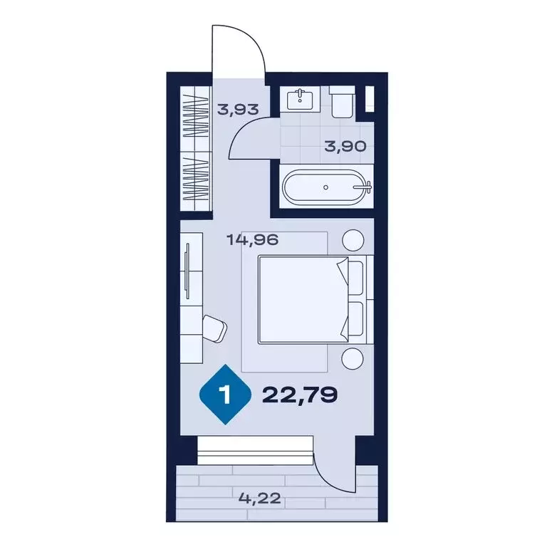 1-комнатная квартира: Сысерть, апарт-отель Панорама (22.79 м) - Фото 1