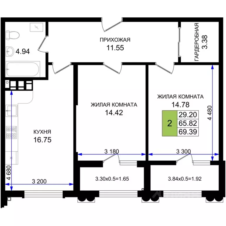 2-к кв. Краснодарский край, Новороссийск 5-я Бригада мкр,  (69.39 м) - Фото 1