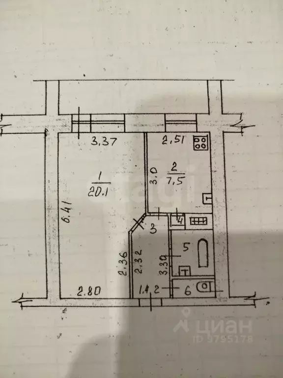 1-к кв. Татарстан, Казань ул. Мусина, 68 (36.2 м) - Фото 1
