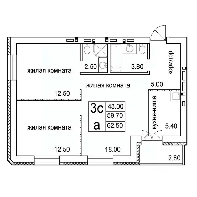 3-к кв. Новосибирская область, Новосибирск 2-я Высокогорная ул. (62.5 ... - Фото 0