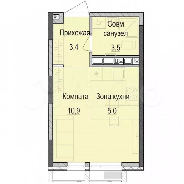 Квартира-студия, 22,7 м, 11/18 эт. - Фото 0