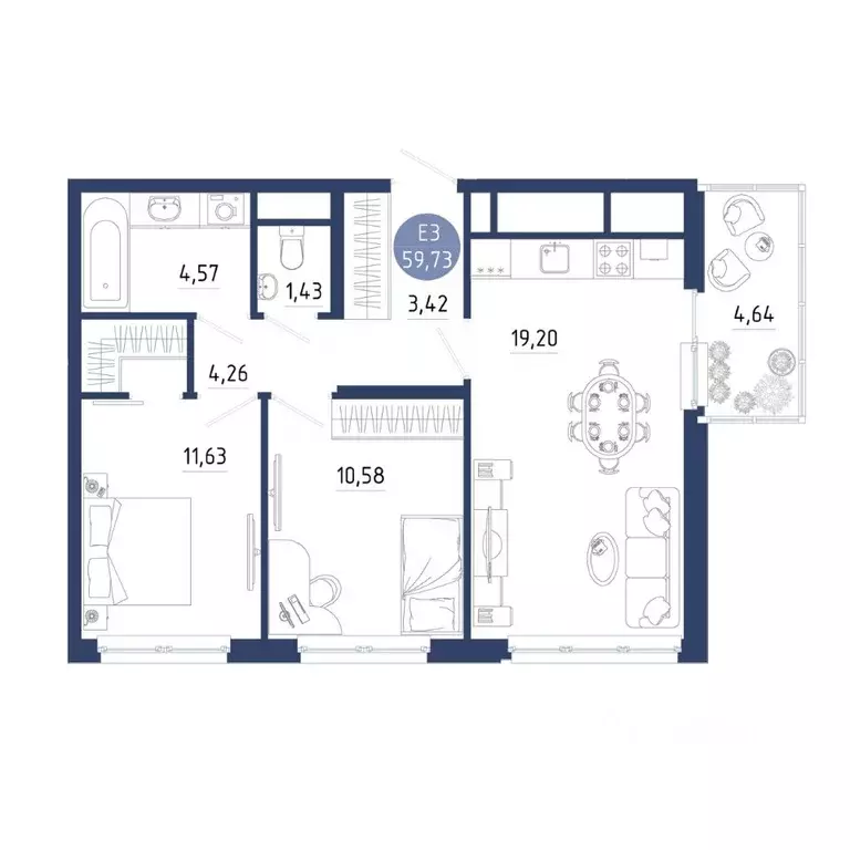 2-к кв. Рязанская область, Рязанский муниципальный округ, с. Дядьково ... - Фото 1
