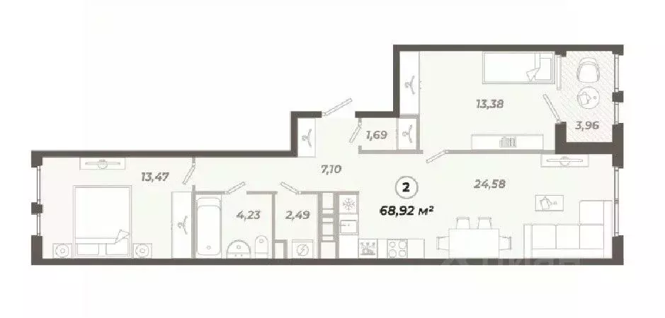 2-к кв. Санкт-Петербург ул. Коли Томчака, 21Д (68.92 м) - Фото 0