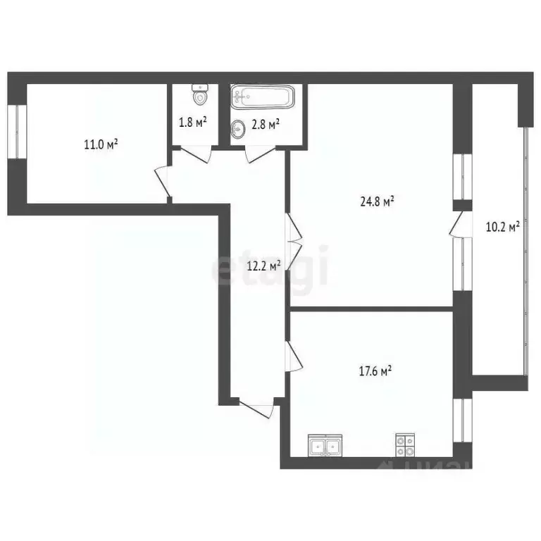 2-к кв. Тюменская область, Тюмень Кремлевская ул., 102 (74.0 м) - Фото 2