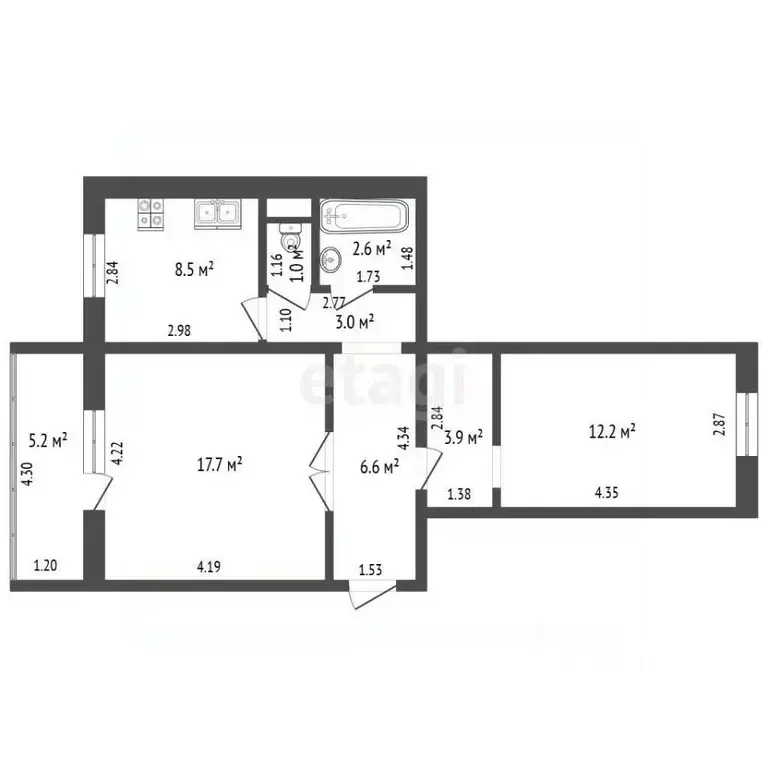 2-к кв. Челябинская область, Копейск ул. Калинина, 11б (55.8 м) - Фото 2