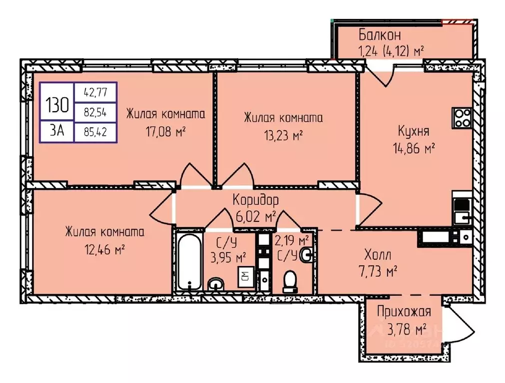 3-к кв. Удмуртия, Ижевск ул. Героя России Ильфата Закирова, 20А (85.64 ... - Фото 0