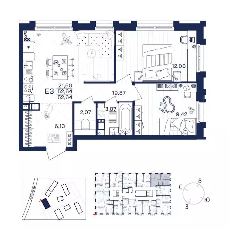 2-к кв. Тульская область, Тула  (52.64 м) - Фото 1