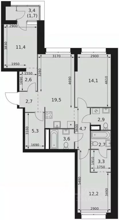 3-к кв. Москва Строительный проезд, 9к1 (86.7 м) - Фото 1