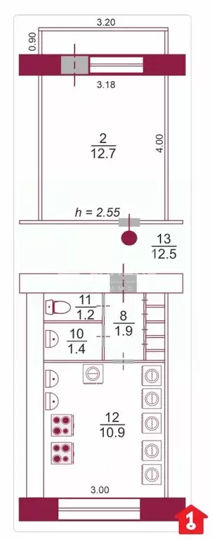 Комната Омская область, Омск просп. Мира, 23А (13.5 м) - Фото 2