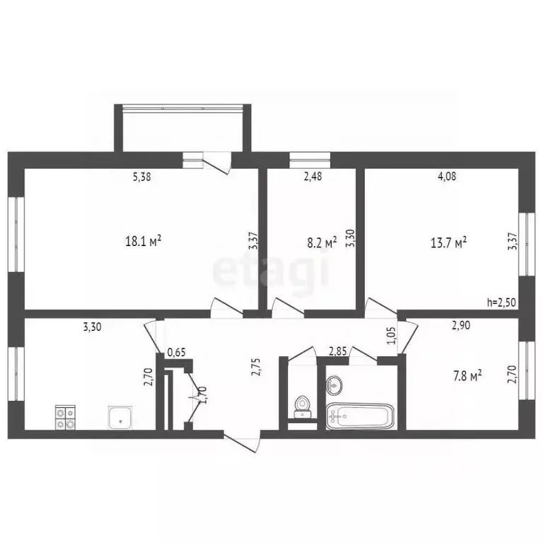 4-к кв. Брянская область, Клинцы ул. Дзержинского, 44 (72.2 м) - Фото 1