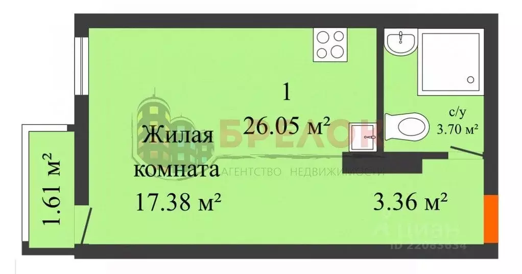 Студия Ростовская область, Ростов-на-Дону просп. Ленина, 46/2 (26.0 м) - Фото 1