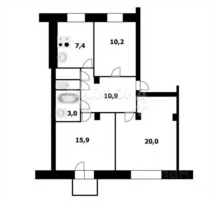 3-к кв. Новосибирская область, Новосибирск Фасадная ул., 16 (70.4 м) - Фото 0