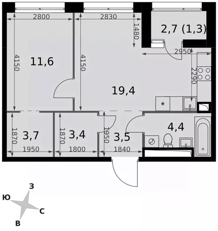 2-к кв. Москва Строительный проезд, 9к1 (47.3 м) - Фото 1