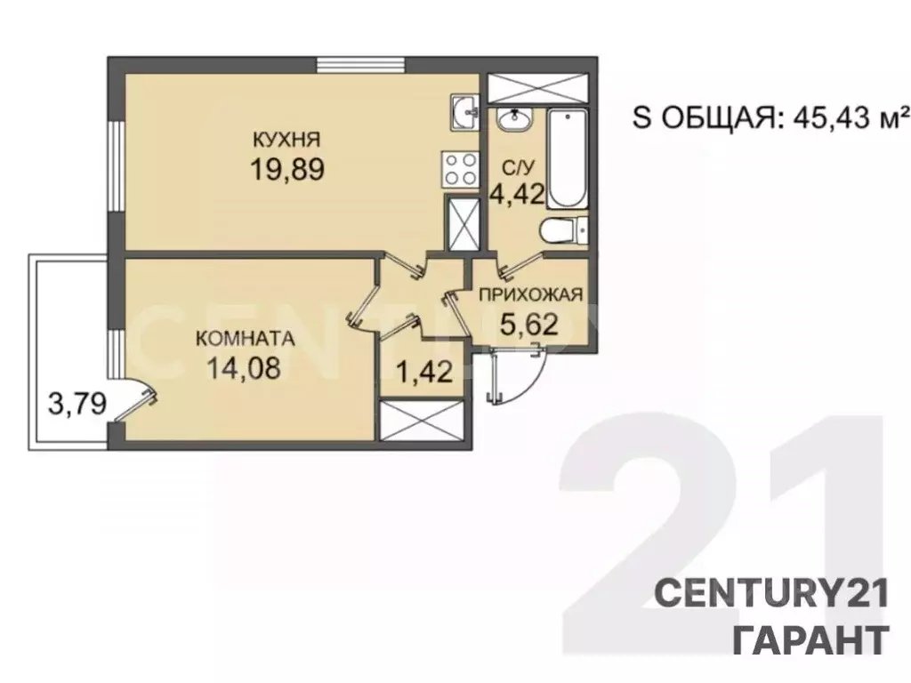 1-к кв. Санкт-Петербург просп. Энергетиков, 9К1 (45.0 м) - Фото 2