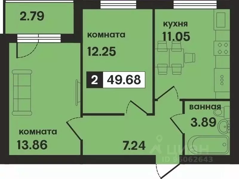 2-к кв. Владимирская область, Муром ул. 1-я Новослободская (49.68 м) - Фото 0