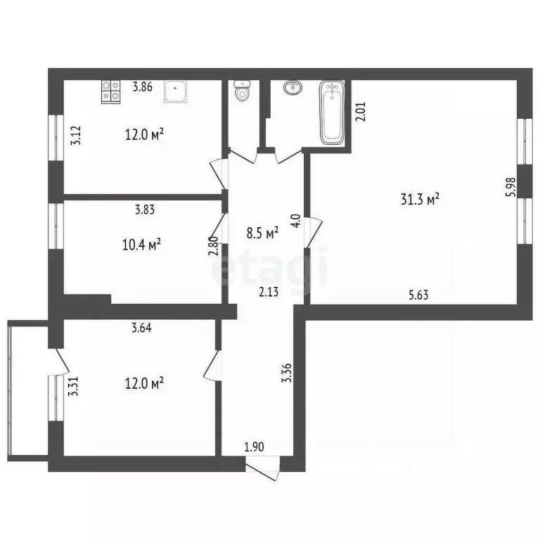 3-к кв. Вологодская область, Великий Устюг Набережная ул., 23 (86.5 м) - Фото 0