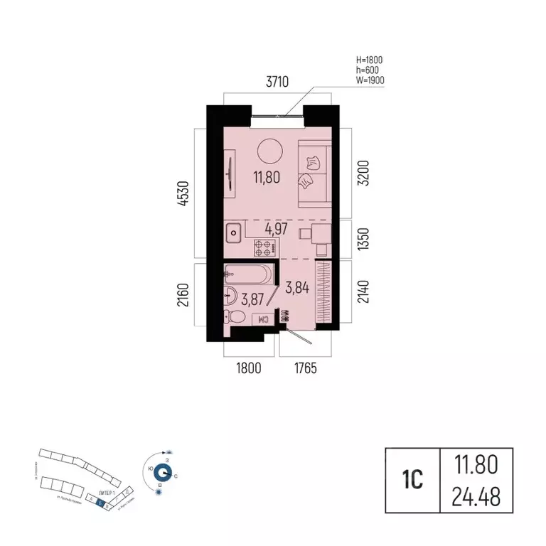 1-к кв. Башкортостан, Уфа Глумилино-1 мкр, Новатор жилой комплекс ... - Фото 0