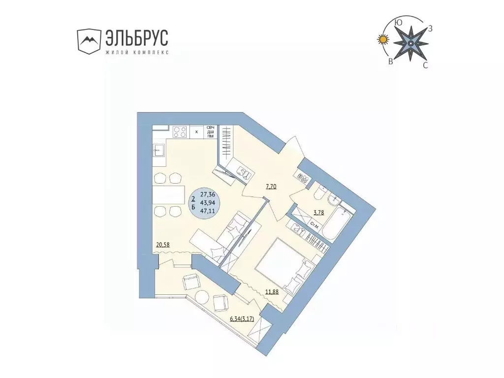 2-к кв. Башкортостан, Уфа Кавказская ул., 24 (47.11 м) - Фото 0
