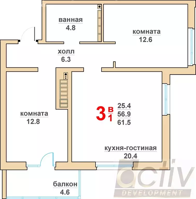 2-комнатная квартира: Верхняя Пышма, ЖК Гранд Успенский (61.5 м) - Фото 0