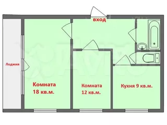 2-к. квартира, 54 м, 9/10 эт. - Фото 0
