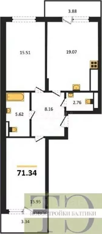 2-к кв. Калининградская область, Гурьевский муниципальный округ, пос. ... - Фото 1