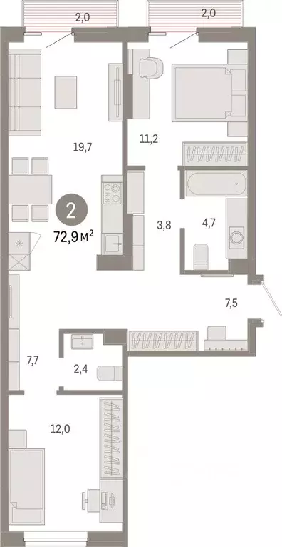 2-к кв. Омская область, Омск  (72.86 м) - Фото 0