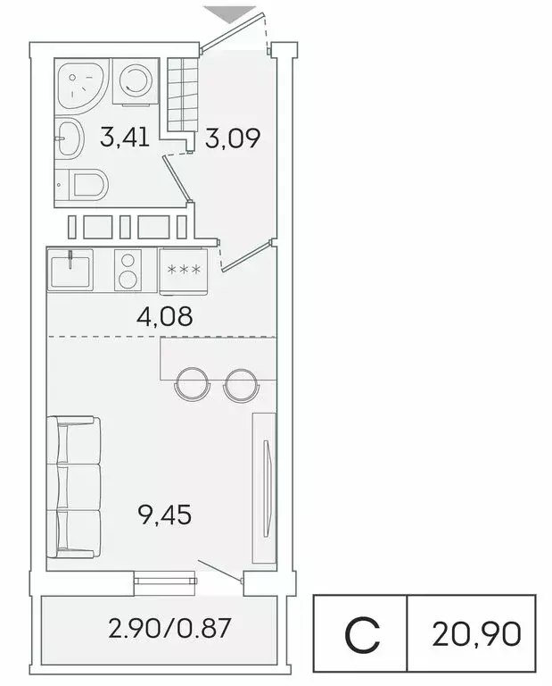 Квартира-студия: Мурино, Екатерининская улица, 11 (20 м) - Фото 0