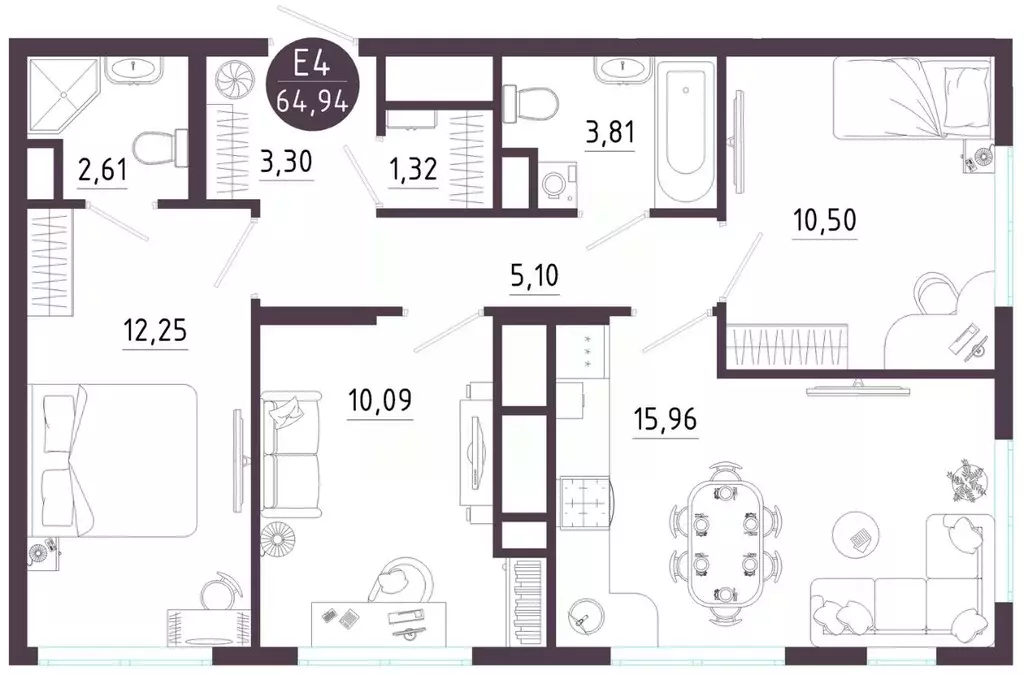 3-к кв. Тульская область, Тула ул. Купцов Гречихиных (64.94 м) - Фото 1