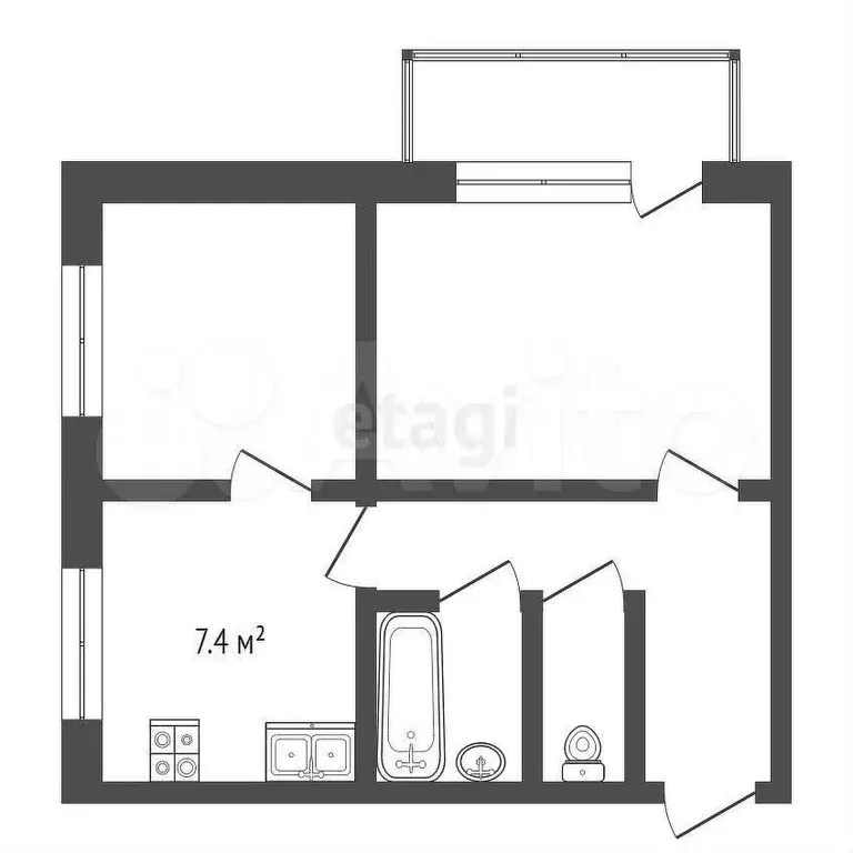 2-к. квартира, 41,1 м, 5/5 эт. - Фото 0