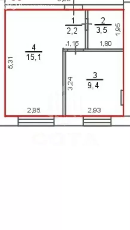 1-комнатная квартира: село Ямное, Ягодная улица, 26 (30.2 м) - Фото 1
