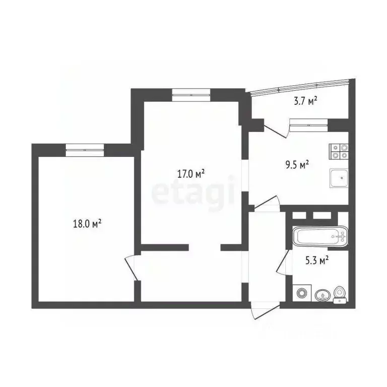 2-к кв. Тюменская область, Тюмень ул. Федюнинского, 58к1 (58.7 м) - Фото 2