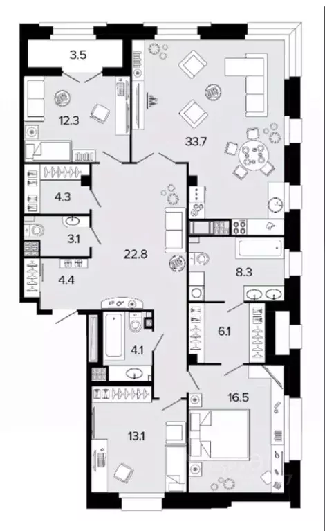 3-к кв. Санкт-Петербург Барочная ул., 6 (129.1 м) - Фото 1